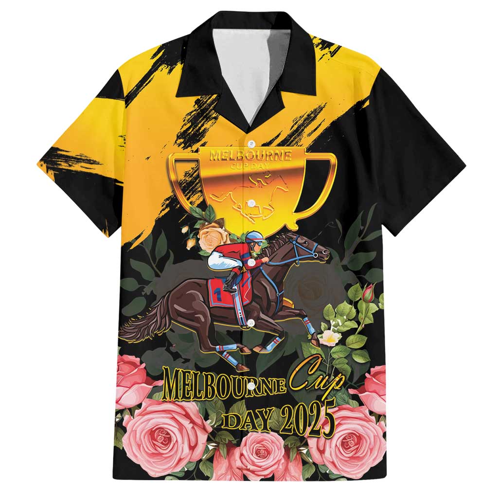 Personalised Australia Melbourne Cup Day Family Matching Summer Maxi Dress and Hawaiian Shirt Horse Racing Trophy With Roses - Wonder Print Shop