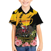 Personalised Australia Melbourne Cup Day Family Matching Summer Maxi Dress and Hawaiian Shirt Horse Racing Trophy With Roses - Wonder Print Shop