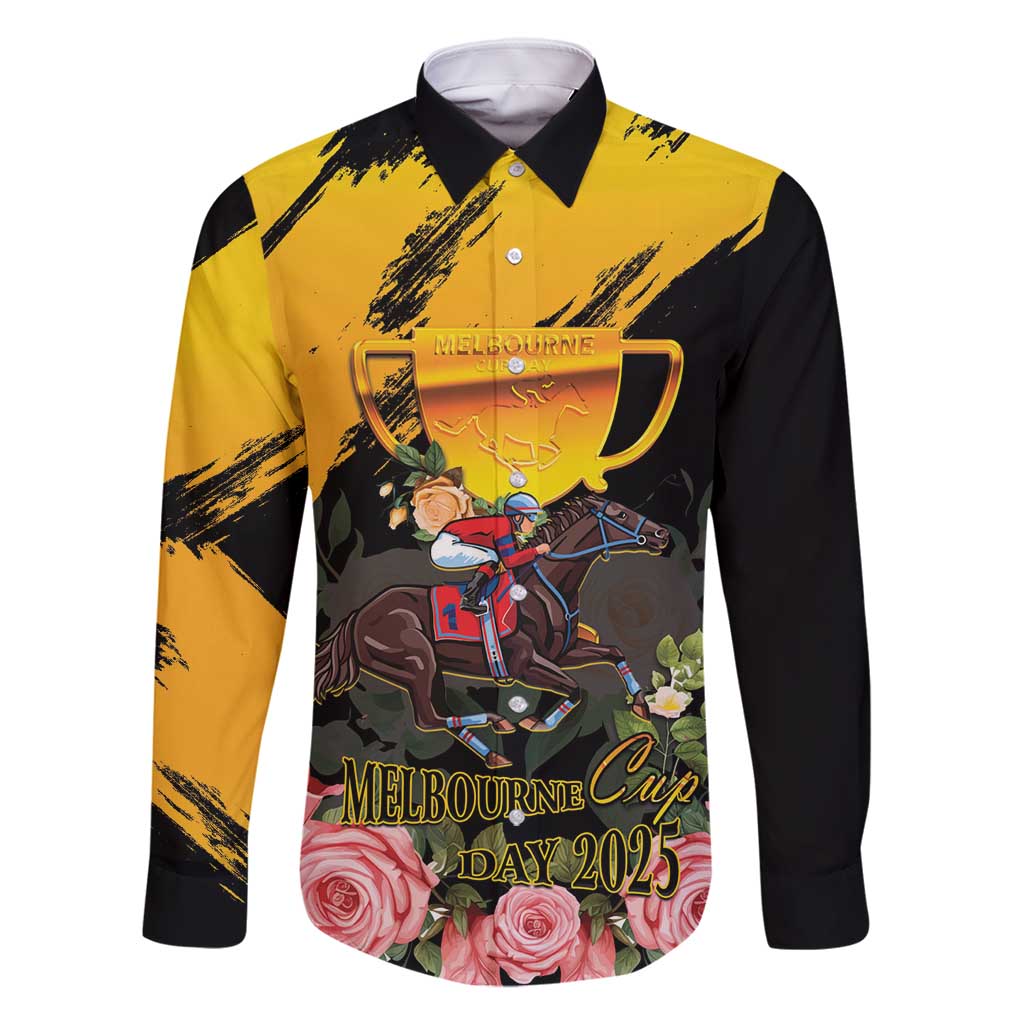 Personalised Australia Melbourne Cup Day Family Matching Tank Maxi Dress and Hawaiian Shirt Horse Racing Trophy With Roses - Wonder Print Shop