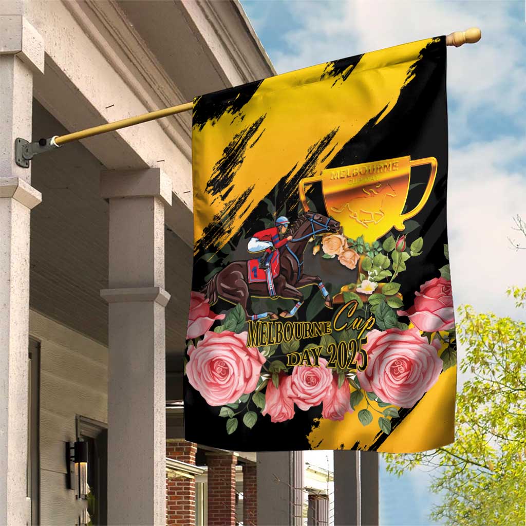Australia Melbourne Cup Day Garden Flag Horse Racing Trophy With Roses - Wonder Print Shop