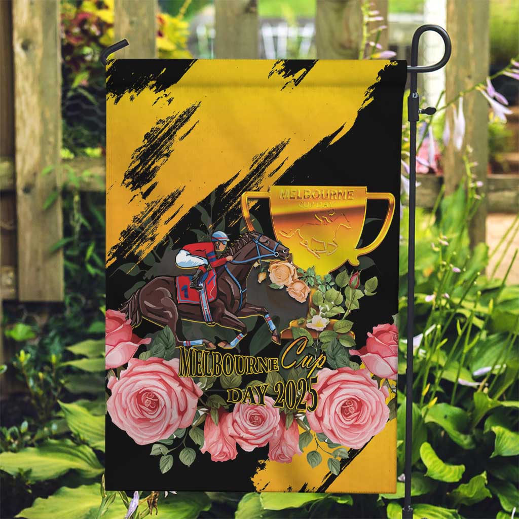 Australia Melbourne Cup Day Garden Flag Horse Racing Trophy With Roses - Wonder Print Shop
