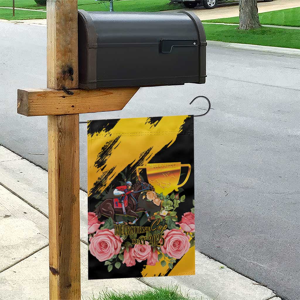 Australia Melbourne Cup Day Garden Flag Horse Racing Trophy With Roses - Wonder Print Shop
