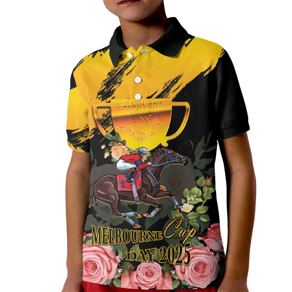 Personalised Australia Melbourne Cup Day Kid Polo Shirt Horse Racing Trophy With Roses - Wonder Print Shop