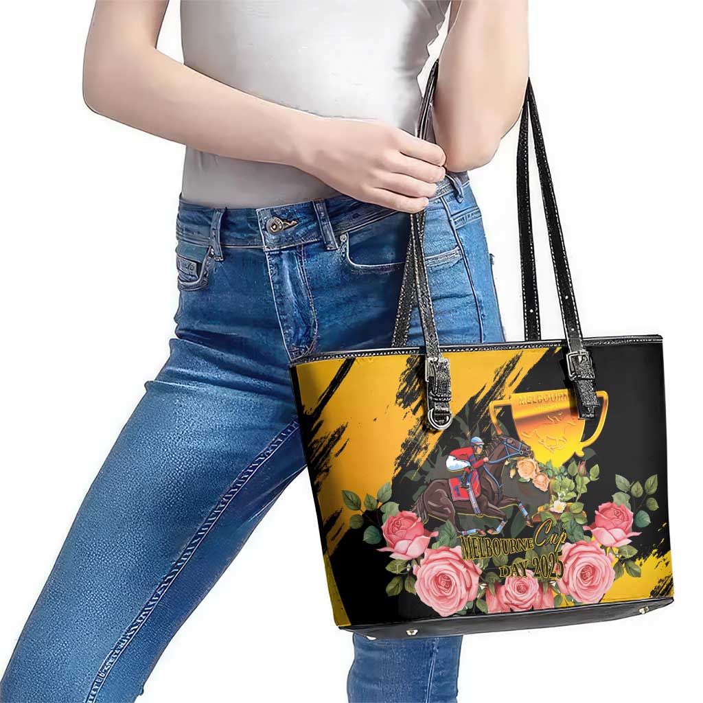 Australia Melbourne Cup Day Leather Tote Bag Horse Racing Trophy With Roses - Wonder Print Shop