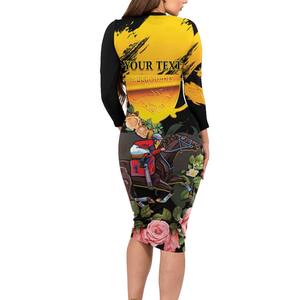 Personalised Australia Melbourne Cup Day Long Sleeve Bodycon Dress Horse Racing Trophy With Roses - Wonder Print Shop