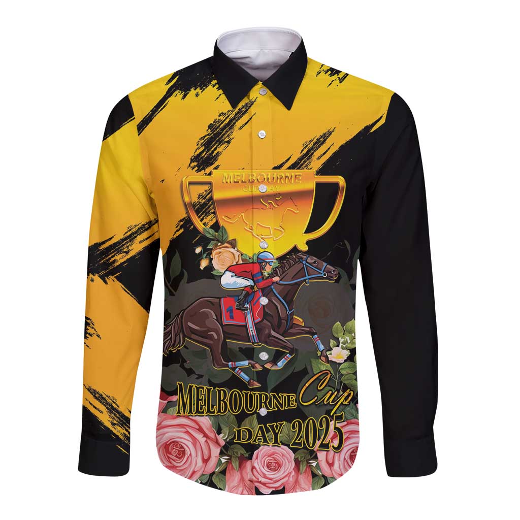 Personalised Australia Melbourne Cup Day Long Sleeve Button Shirt Horse Racing Trophy With Roses - Wonder Print Shop