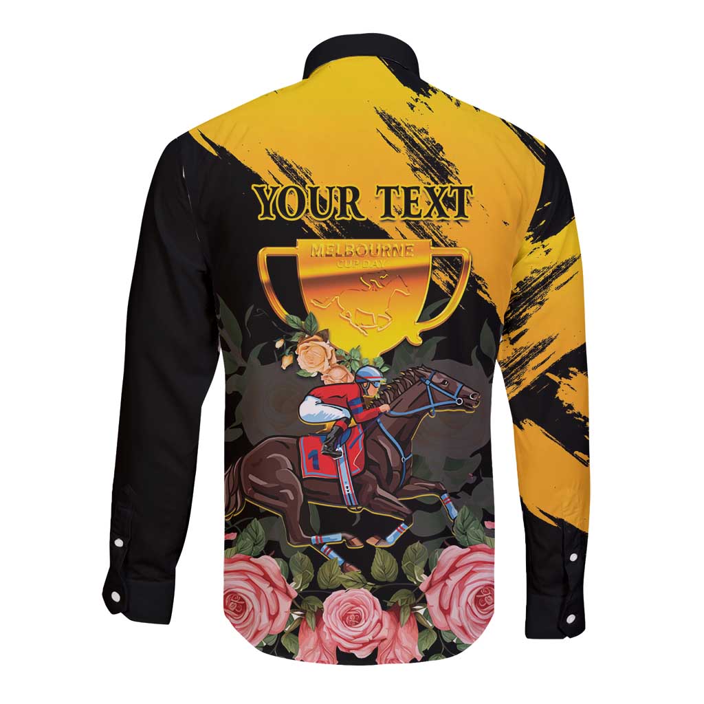 Personalised Australia Melbourne Cup Day Long Sleeve Button Shirt Horse Racing Trophy With Roses - Wonder Print Shop