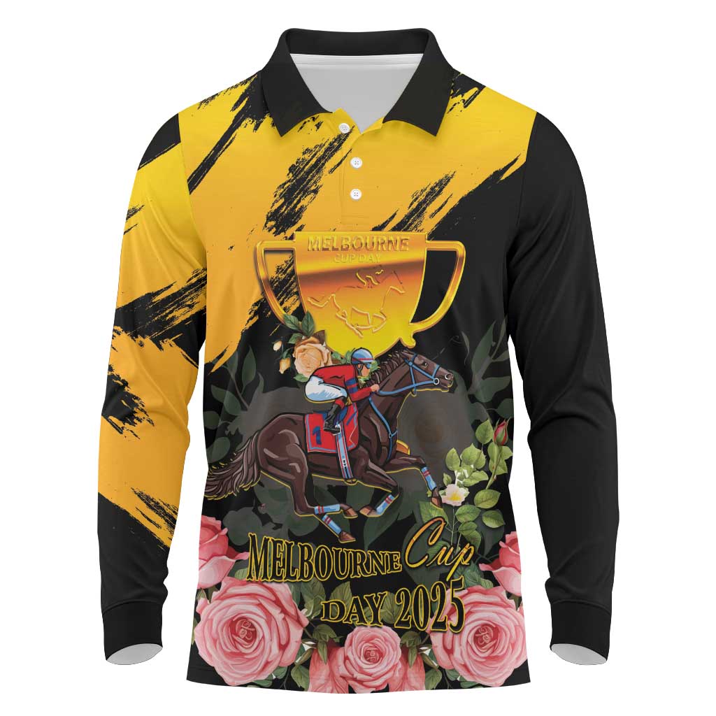 Personalised Australia Melbourne Cup Day Long Sleeve Polo Shirt Horse Racing Trophy With Roses - Wonder Print Shop