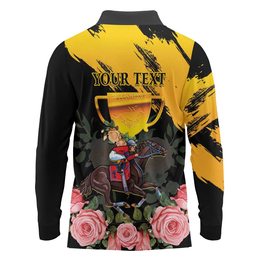 Personalised Australia Melbourne Cup Day Long Sleeve Polo Shirt Horse Racing Trophy With Roses - Wonder Print Shop