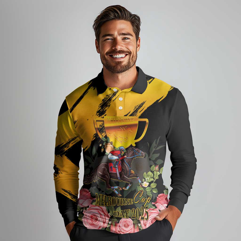 Personalised Australia Melbourne Cup Day Long Sleeve Polo Shirt Horse Racing Trophy With Roses - Wonder Print Shop