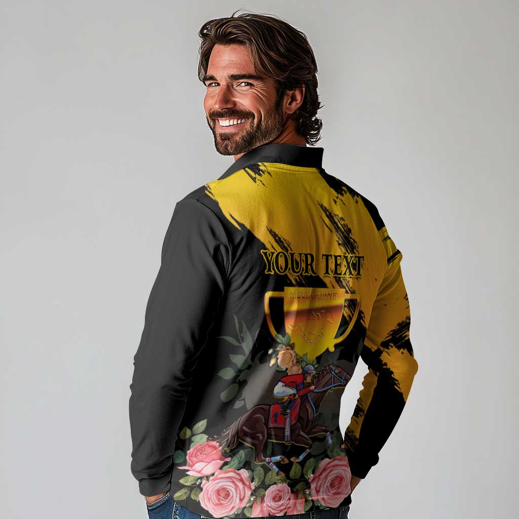 Personalised Australia Melbourne Cup Day Long Sleeve Polo Shirt Horse Racing Trophy With Roses - Wonder Print Shop