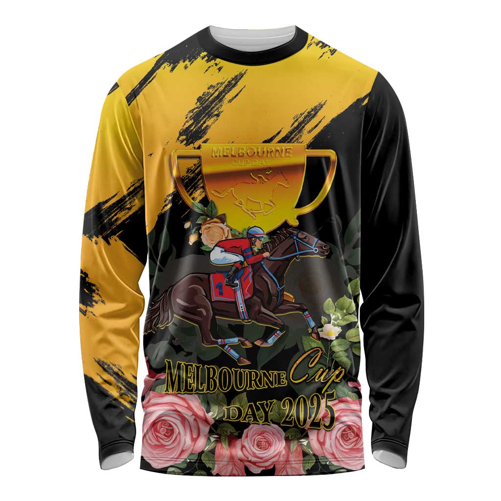 Personalised Australia Melbourne Cup Day Long Sleeve Shirt Horse Racing Trophy With Roses - Wonder Print Shop