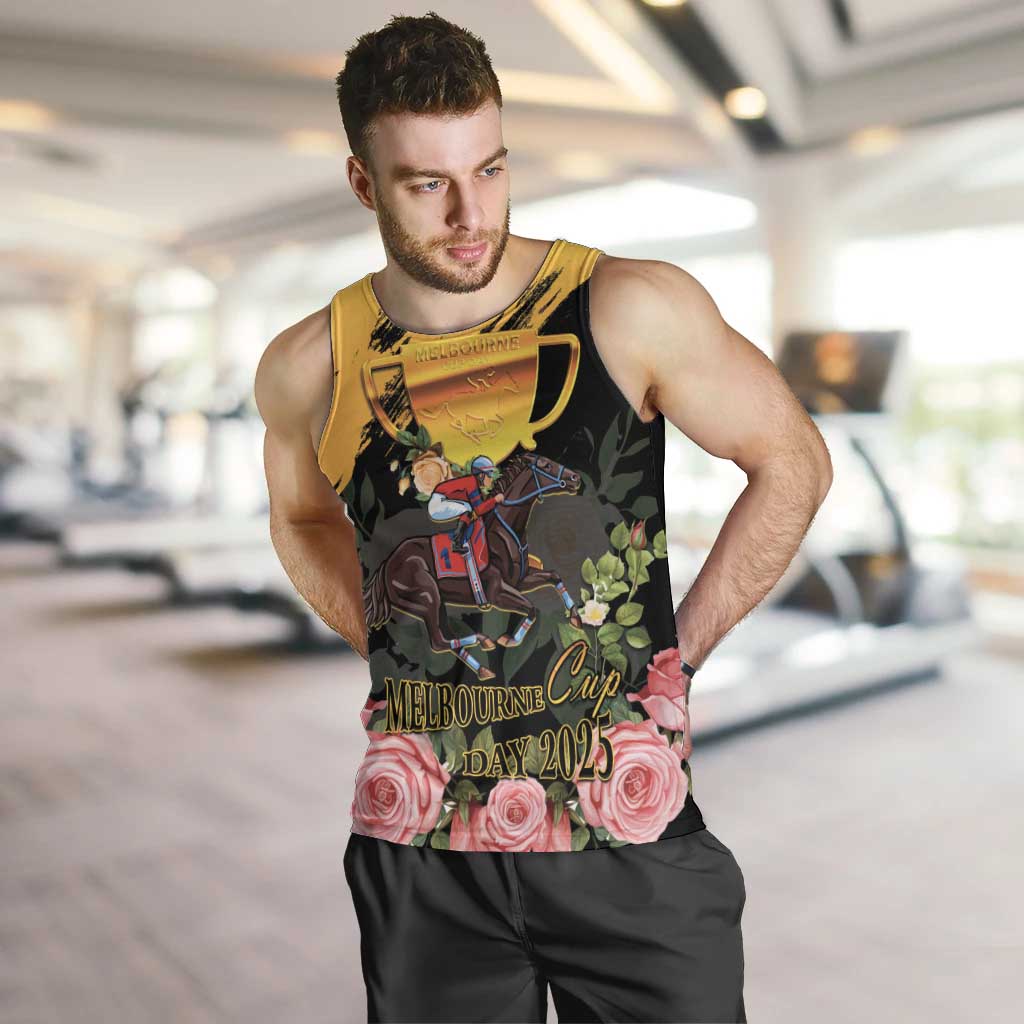 Personalised Australia Melbourne Cup Day Men Tank Top Horse Racing Trophy With Roses - Wonder Print Shop