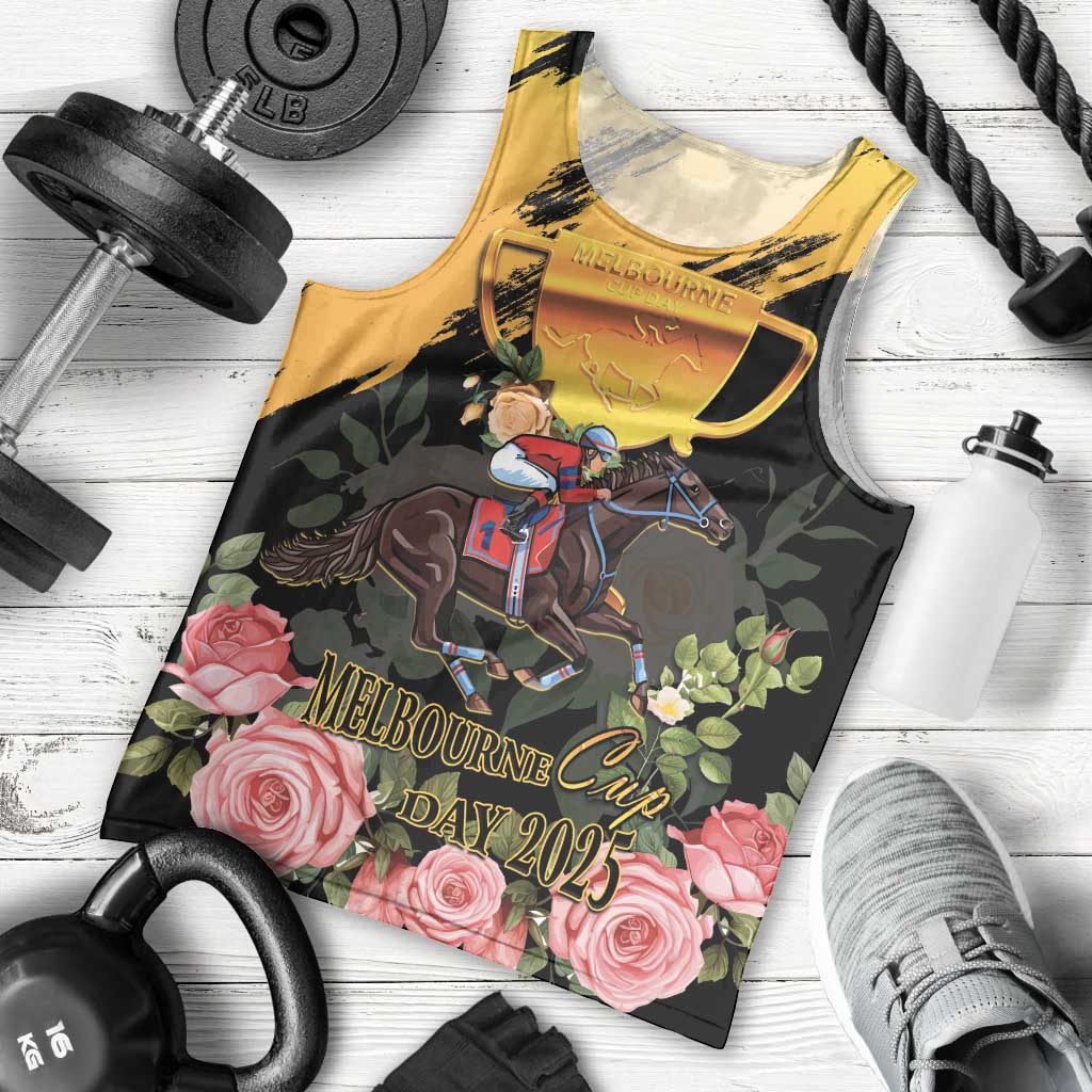 Personalised Australia Melbourne Cup Day Men Tank Top Horse Racing Trophy With Roses - Wonder Print Shop