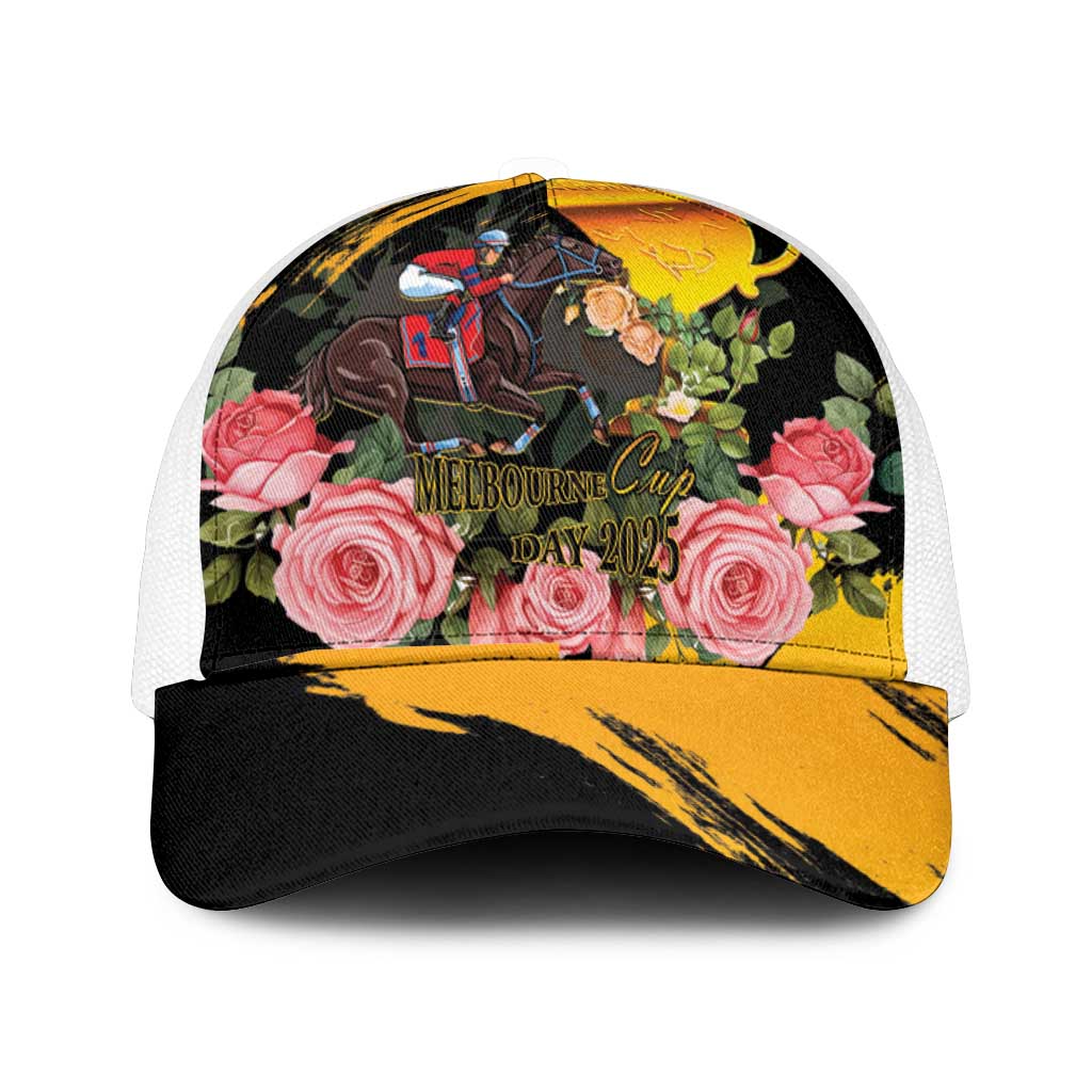 Australia Melbourne Cup Day Mesh Trucker Cap Horse Racing Trophy With Roses - Wonder Print Shop