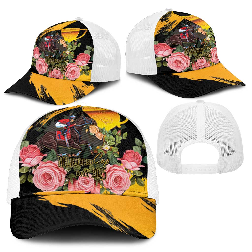 Australia Melbourne Cup Day Mesh Trucker Cap Horse Racing Trophy With Roses - Wonder Print Shop
