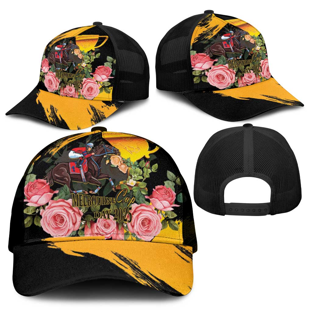Australia Melbourne Cup Day Mesh Trucker Cap Horse Racing Trophy With Roses - Wonder Print Shop