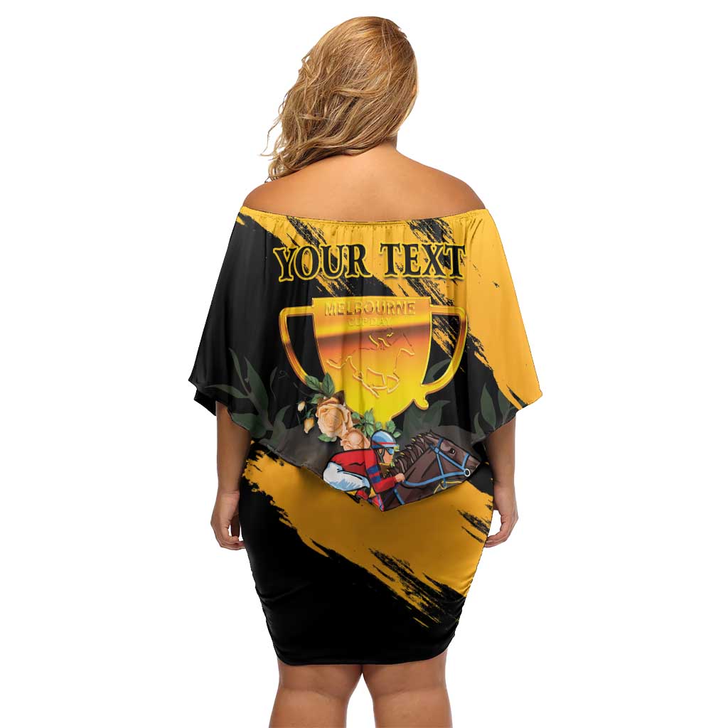 Personalised Australia Melbourne Cup Day Off Shoulder Short Dress Horse Racing Trophy With Roses - Wonder Print Shop