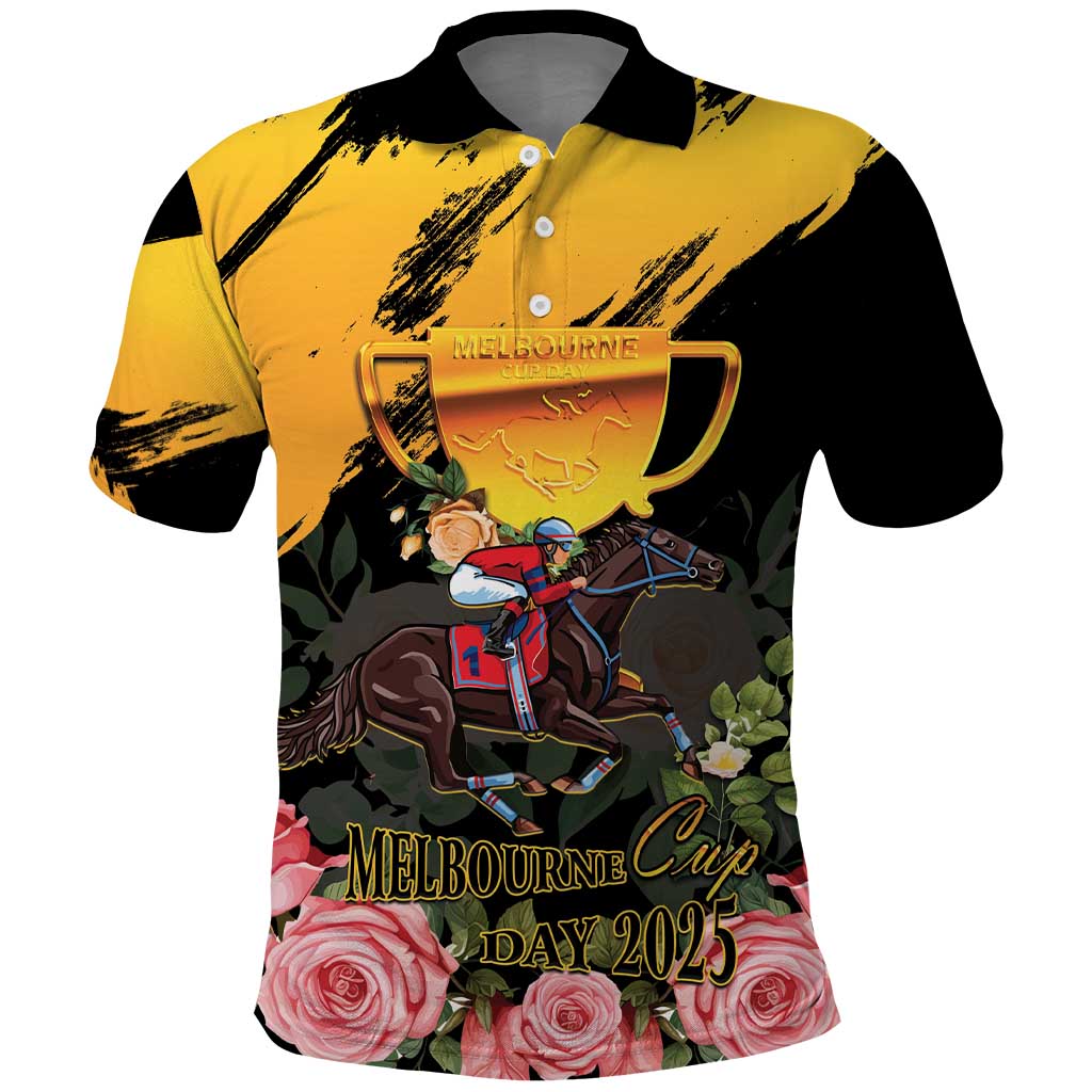 Personalised Australia Melbourne Cup Day Polo Shirt Horse Racing Trophy With Roses - Wonder Print Shop