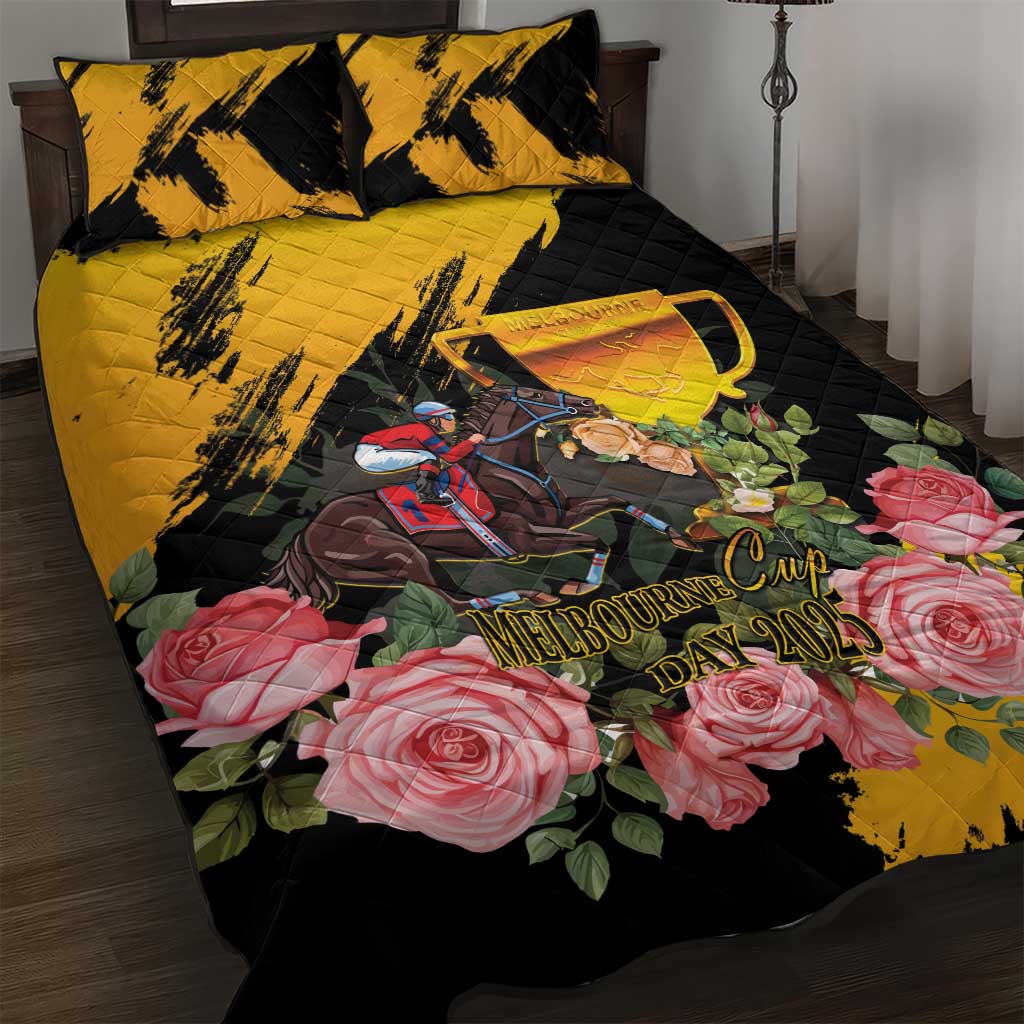 Australia Melbourne Cup Day Quilt Bed Set Horse Racing Trophy With Roses - Wonder Print Shop
