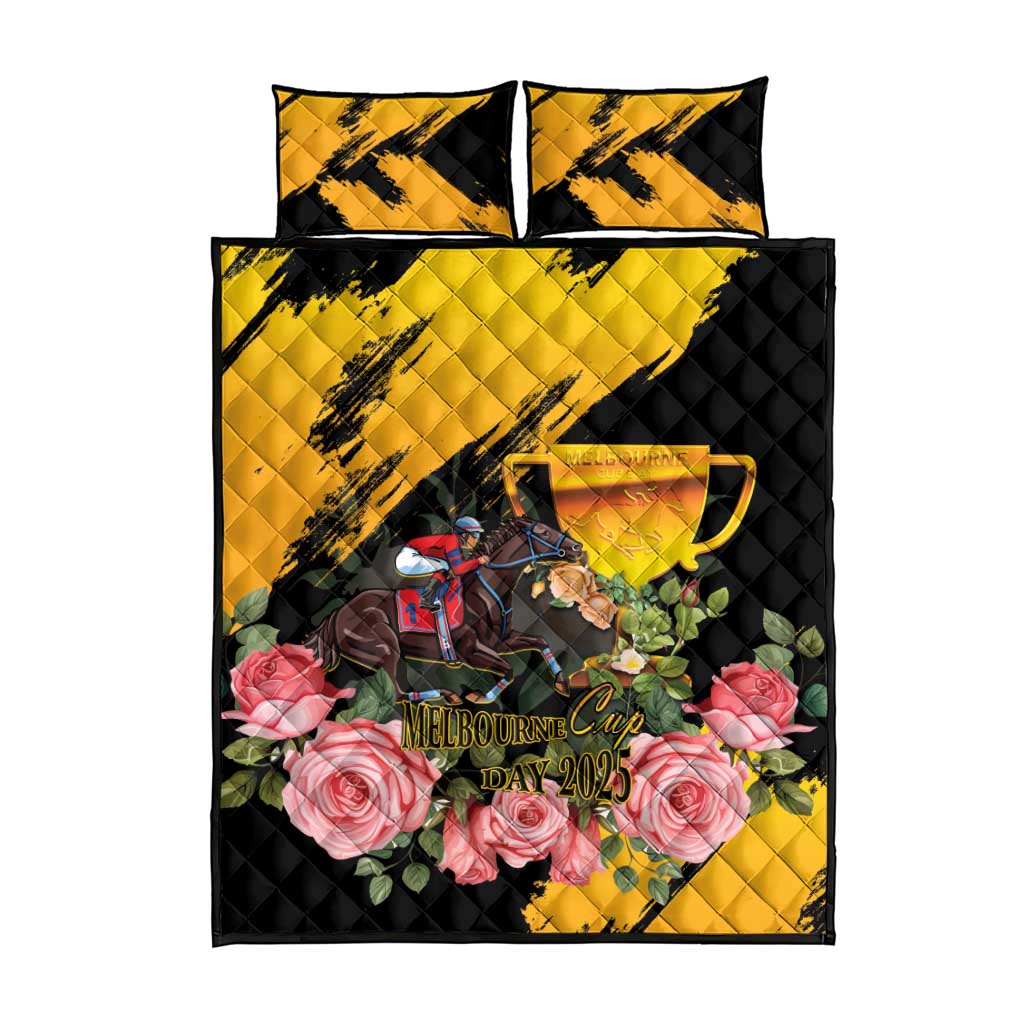 Australia Melbourne Cup Day Quilt Bed Set Horse Racing Trophy With Roses - Wonder Print Shop