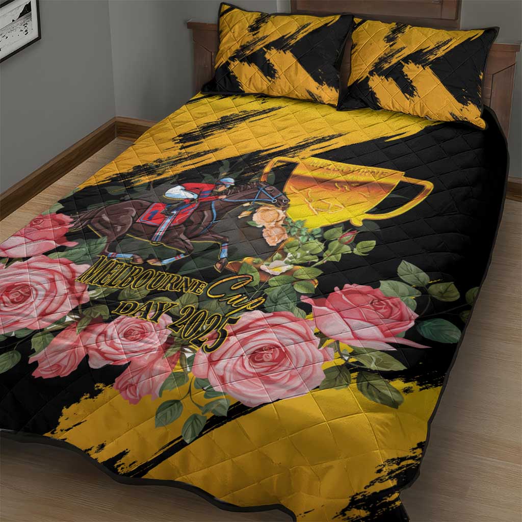 Australia Melbourne Cup Day Quilt Bed Set Horse Racing Trophy With Roses - Wonder Print Shop