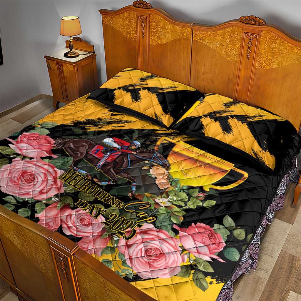 Australia Melbourne Cup Day Quilt Bed Set Horse Racing Trophy With Roses - Wonder Print Shop