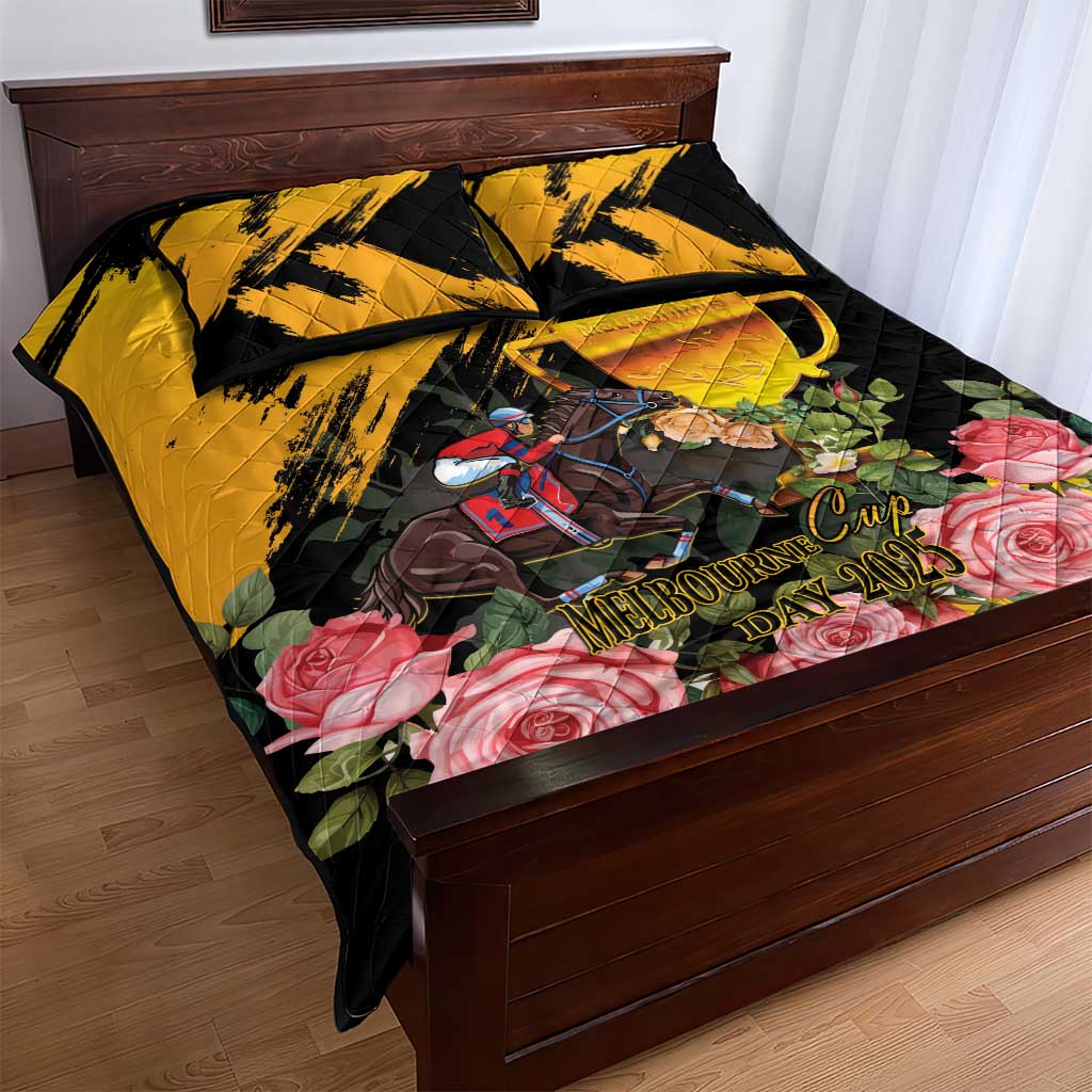 Australia Melbourne Cup Day Quilt Bed Set Horse Racing Trophy With Roses - Wonder Print Shop