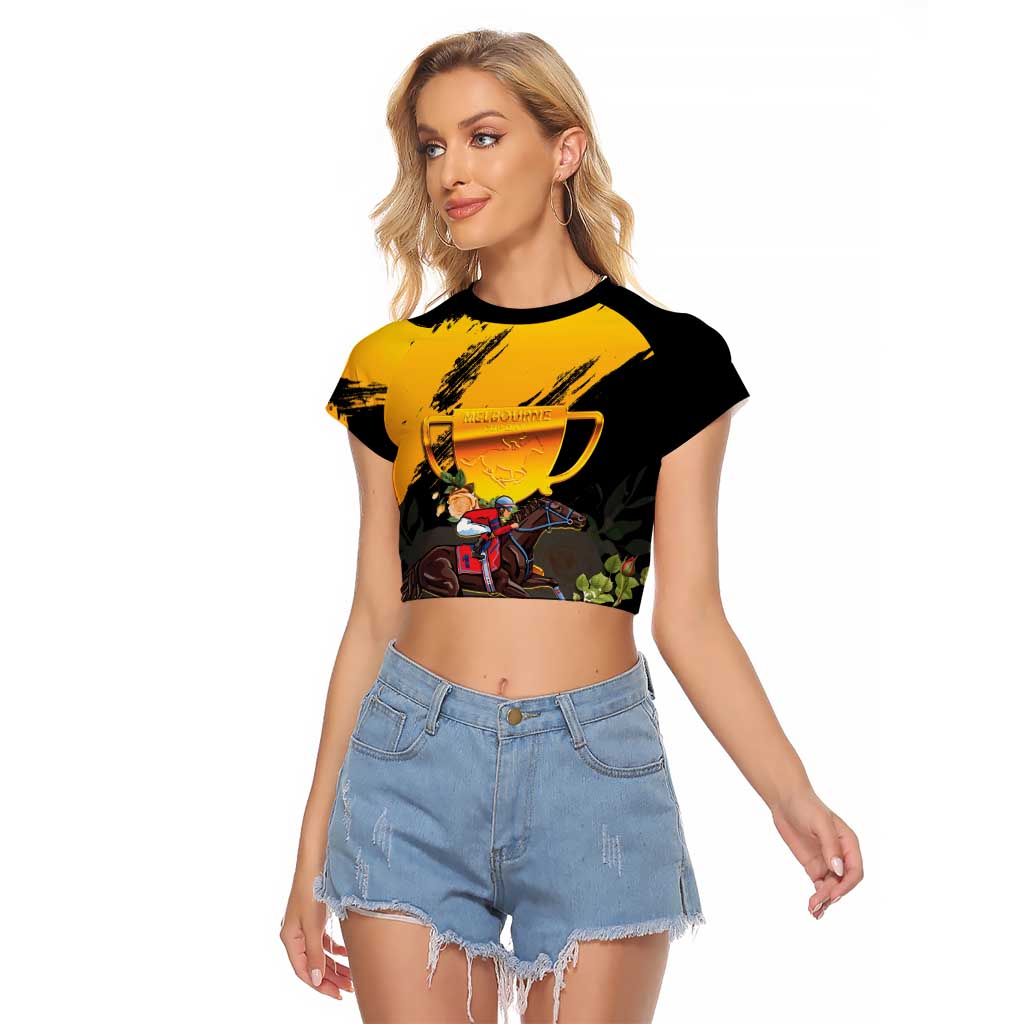 Personalised Australia Melbourne Cup Day Raglan Cropped T Shirt Horse Racing Trophy With Roses - Wonder Print Shop
