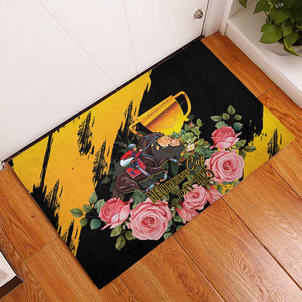 Australia Melbourne Cup Day Rubber Doormat Horse Racing Trophy With Roses - Wonder Print Shop