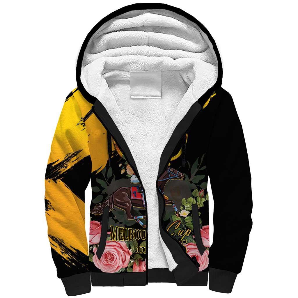 Personalised Australia Melbourne Cup Day Sherpa Hoodie Horse Racing Trophy With Roses - Wonder Print Shop