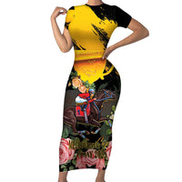 Personalised Australia Melbourne Cup Day Short Sleeve Bodycon Dress Horse Racing Trophy With Roses - Wonder Print Shop
