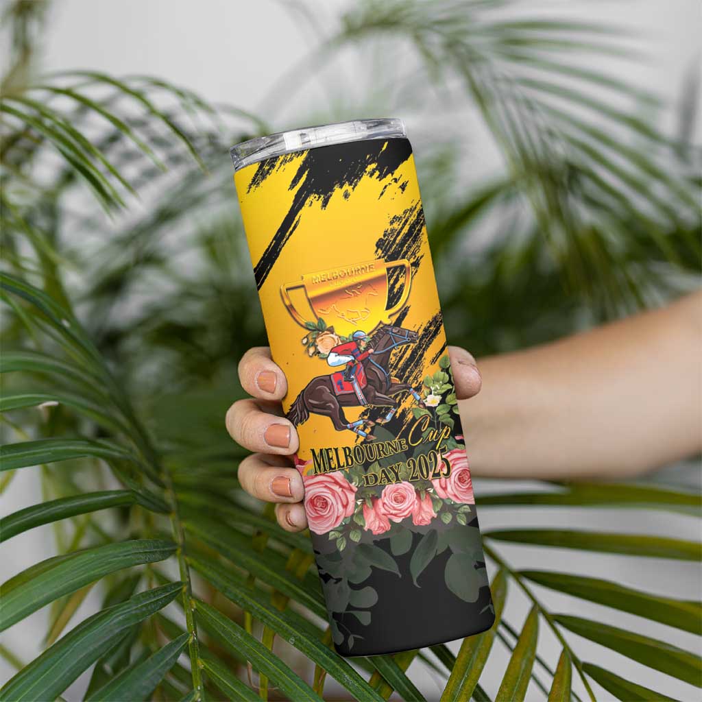 Personalised Australia Melbourne Cup Day Skinny Tumbler Horse Racing Trophy With Roses - Wonder Print Shop
