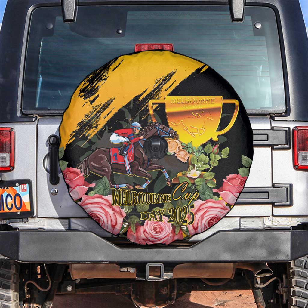 Australia Melbourne Cup Day Spare Tire Cover Horse Racing Trophy With Roses - Wonder Print Shop