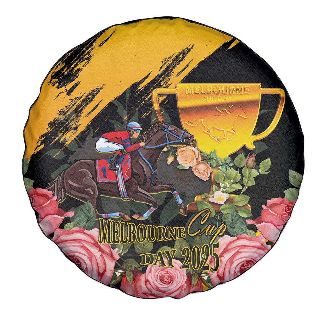 Australia Melbourne Cup Day Spare Tire Cover Horse Racing Trophy With Roses - Wonder Print Shop