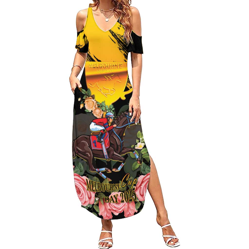 Personalised Australia Melbourne Cup Day Summer Maxi Dress Horse Racing Trophy With Roses - Wonder Print Shop