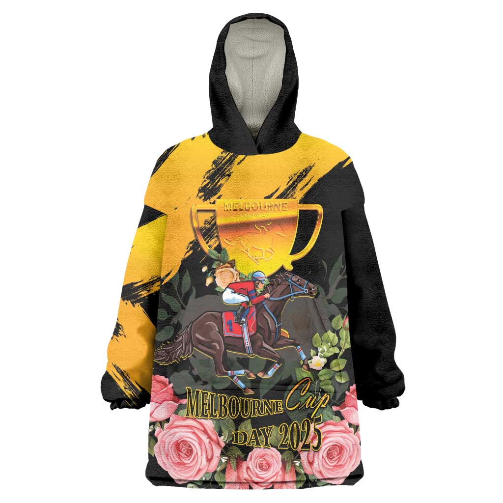Personalised Australia Melbourne Cup Day Wearable Blanket Hoodie Horse Racing Trophy With Roses - Wonder Print Shop