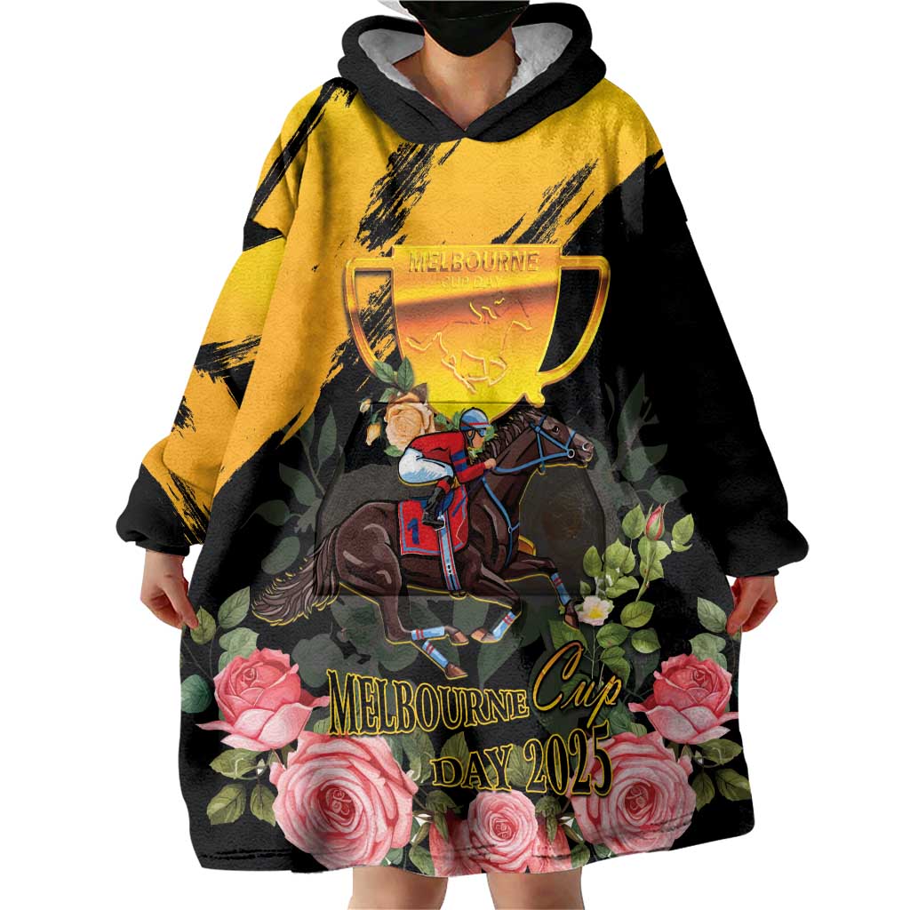 Personalised Australia Melbourne Cup Day Wearable Blanket Hoodie Horse Racing Trophy With Roses - Wonder Print Shop