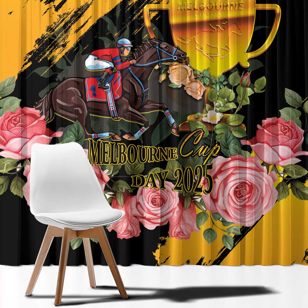 Australia Melbourne Cup Day Window Curtain Horse Racing Trophy With Roses - Wonder Print Shop