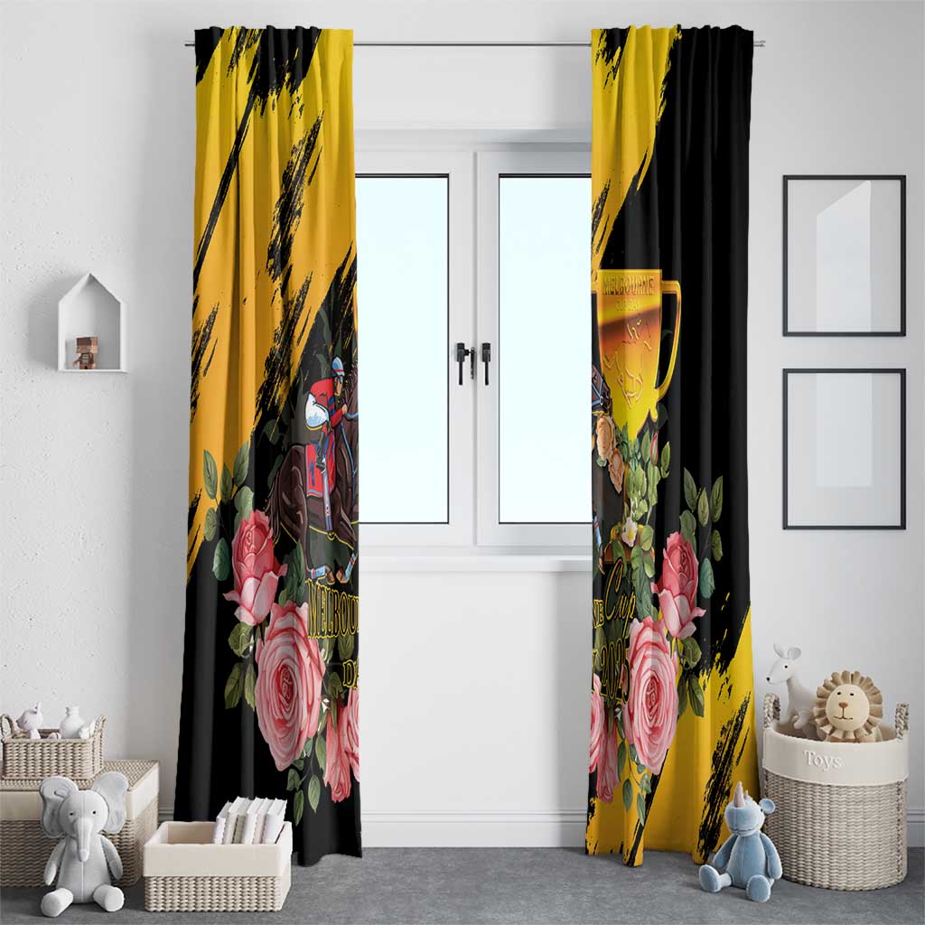 Australia Melbourne Cup Day Window Curtain Horse Racing Trophy With Roses - Wonder Print Shop