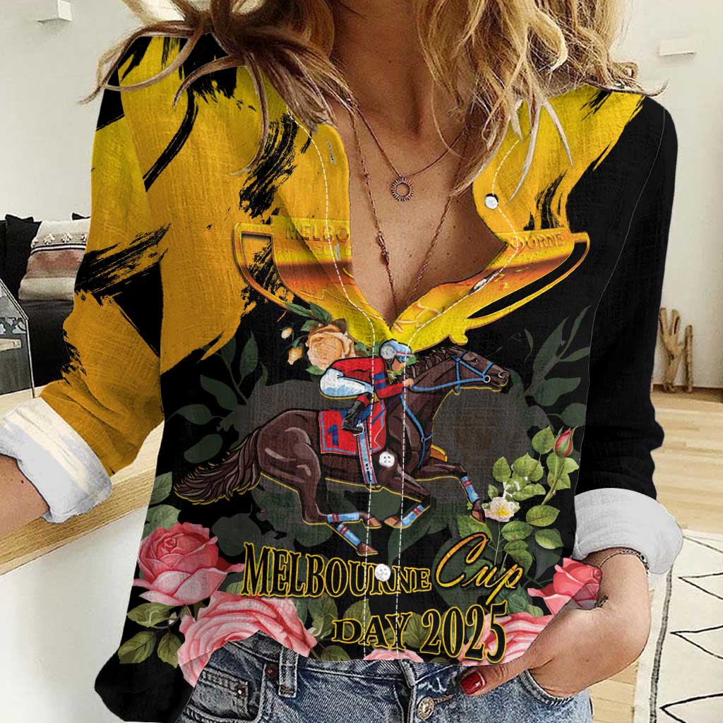 Personalised Australia Melbourne Cup Day Women Casual Shirt Horse Racing Trophy With Roses - Wonder Print Shop