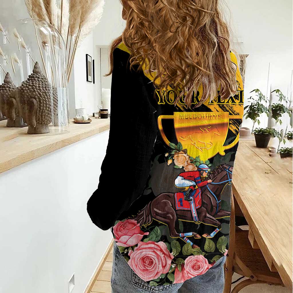Personalised Australia Melbourne Cup Day Women Casual Shirt Horse Racing Trophy With Roses - Wonder Print Shop
