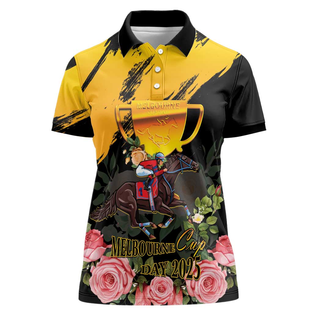 Personalised Australia Melbourne Cup Day Women Polo Shirt Horse Racing Trophy With Roses - Wonder Print Shop