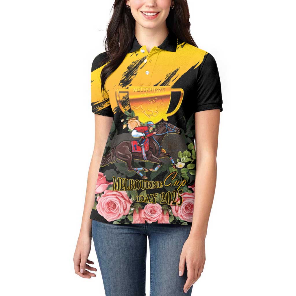 Personalised Australia Melbourne Cup Day Women Polo Shirt Horse Racing Trophy With Roses - Wonder Print Shop