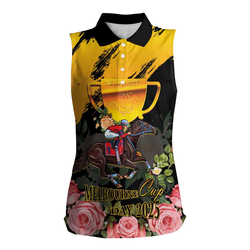 Personalised Australia Melbourne Cup Day Women Sleeveless Polo Shirt Horse Racing Trophy With Roses - Wonder Print Shop