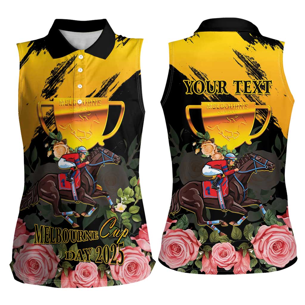 Personalised Australia Melbourne Cup Day Women Sleeveless Polo Shirt Horse Racing Trophy With Roses - Wonder Print Shop