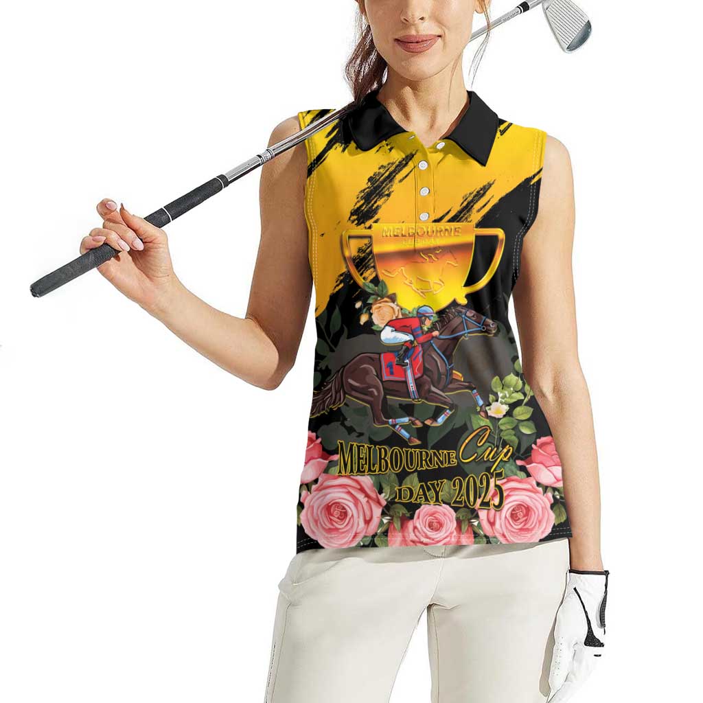 Personalised Australia Melbourne Cup Day Women Sleeveless Polo Shirt Horse Racing Trophy With Roses - Wonder Print Shop