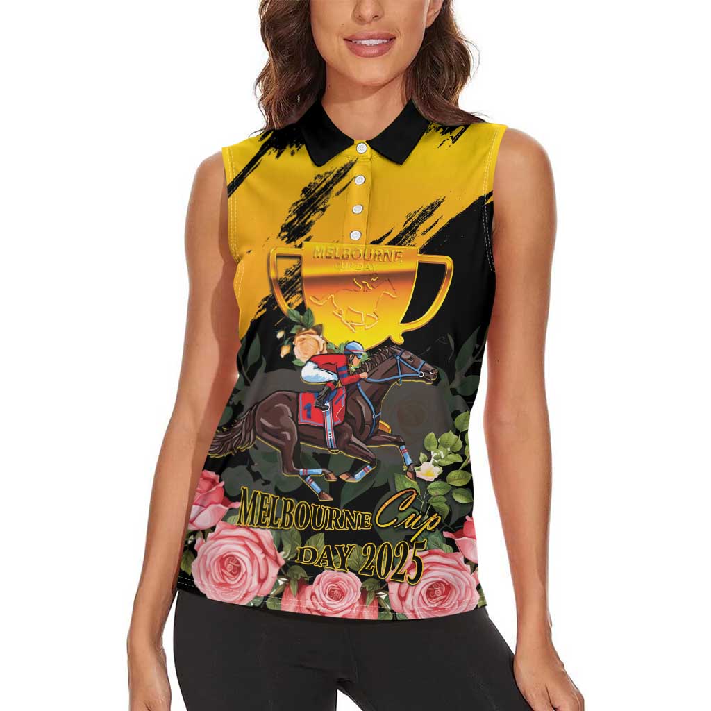 Personalised Australia Melbourne Cup Day Women Sleeveless Polo Shirt Horse Racing Trophy With Roses - Wonder Print Shop