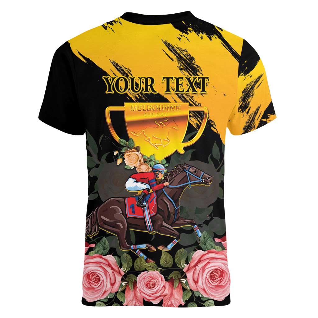 Personalised Australia Melbourne Cup Day Women V-Neck T-Shirt Horse Racing Trophy With Roses - Wonder Print Shop