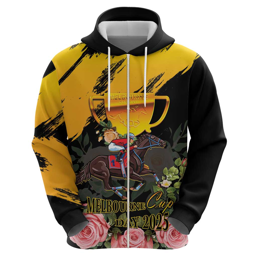 Personalised Australia Melbourne Cup Day Zip Hoodie Horse Racing Trophy With Roses - Wonder Print Shop